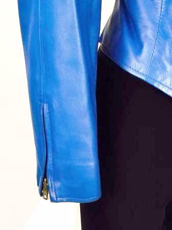 1980s Yves Saint Laurent Blue Leather Jacket and Skirt Ensemble