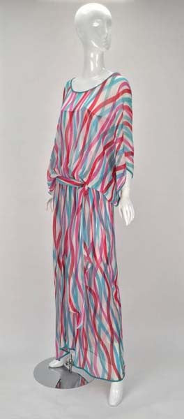 Giorgio Sant' Angelo Silk Chiffon Ribbon Maxi Dress