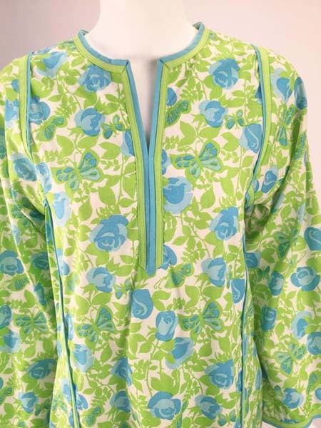 Early 1970s "The Lilly" by Lilly Pulitzer Multicolor Floral and Butterfly Kaftan