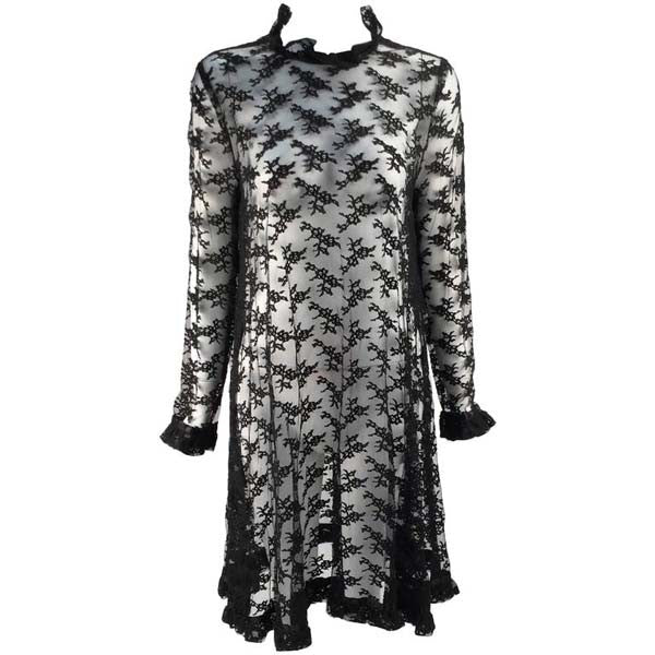 1960s Custom Vintage Black Chantilly Lace Knee Length Dress - MRS Couture 1960s Custom Vintage Black Chantilly Lace Knee Length Dress - MRS Couture