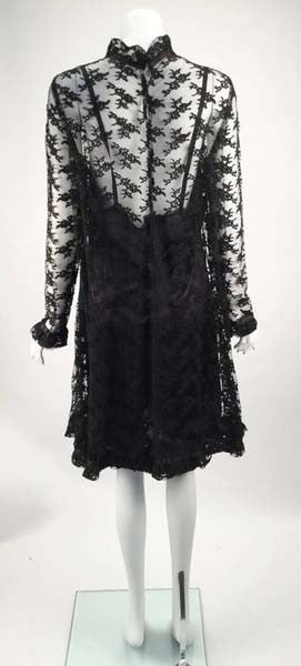1960s Custom Vintage Black Chantilly Lace Knee Length Dress
