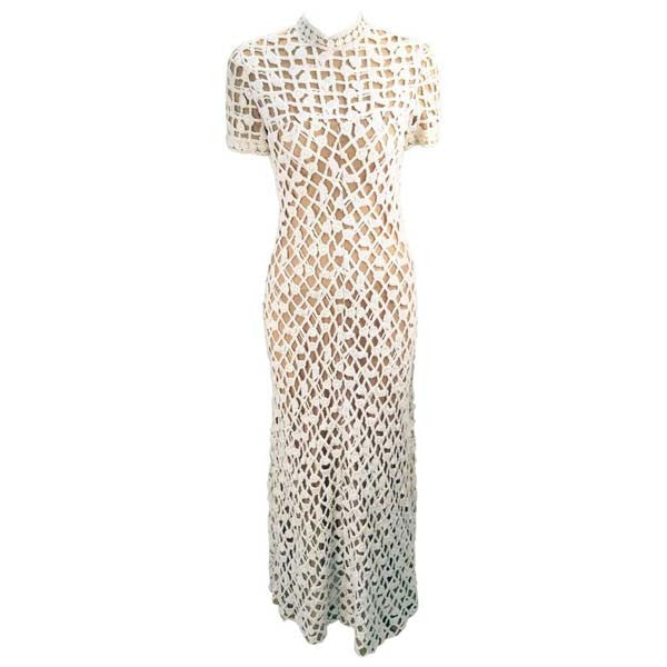 1970s Pat Sandler for Neiman Marcus Cotton Lace Dress Gown