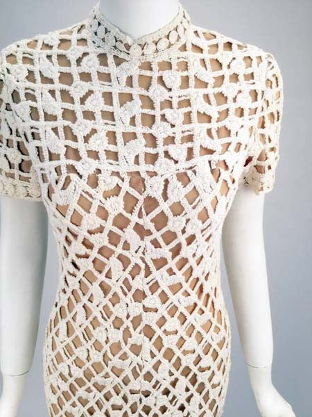 1970s Pat Sandler for Neiman Marcus Cotton Lace Dress Gown