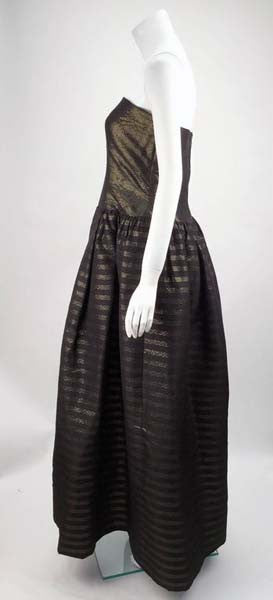 1980s Pauline Trigere Black and Gold Silk Faille Ballgown with Jacket