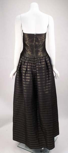 1980s Pauline Trigere Black and Gold Silk Faille Ballgown with Jacket