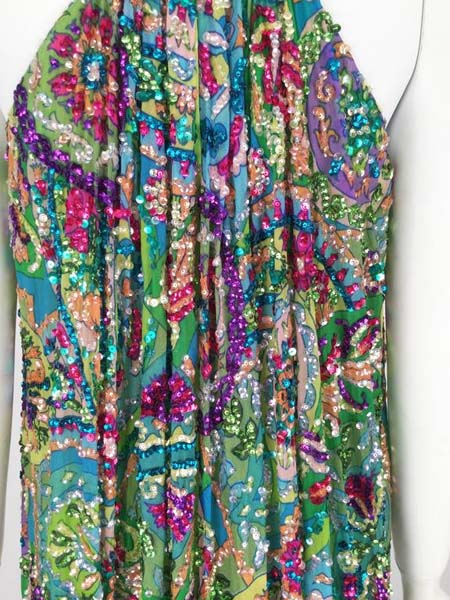 Gorgeous 1960s Multi Colored Chiffon Beaded Maxi Dress