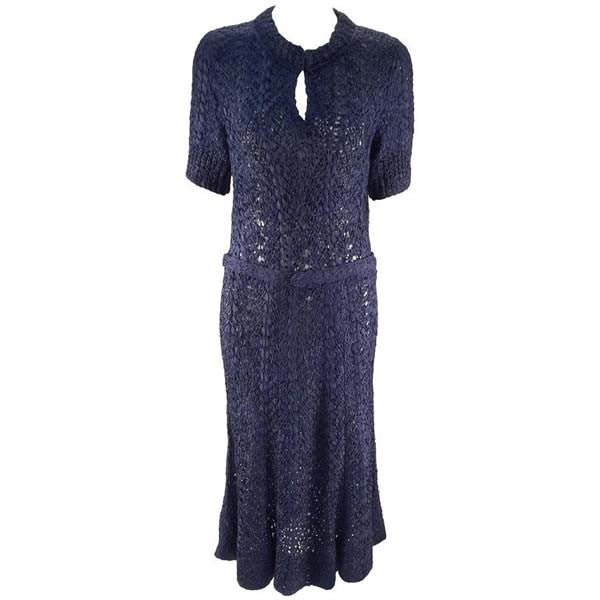 Unbelievable 1940s Navy Blue Silk Ribbon Knit Knee Length Dress and Be - MRS Couture Unbelievable 1940s Navy Blue Silk Ribbon Knit Knee Length Dress and Be - MRS Couture