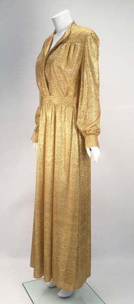 Vintage 1970s Gold Metallic Long Sleeve Maxi Dress