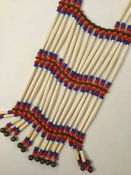 Authentic 1970s Native American Glass Beaded Necklace Adorned with Bells