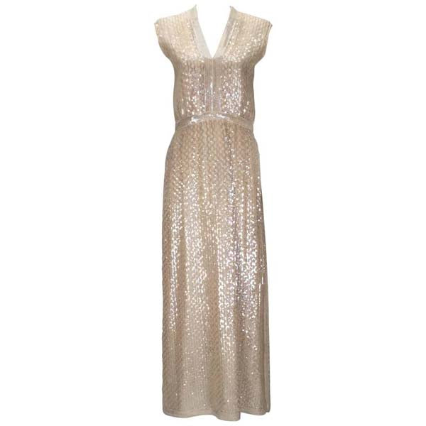 1960s Fred Perlberg Iridescent Ivory Sequined Evening Dress
