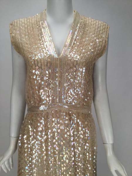 1960s Fred Perlberg Iridescent Ivory Sequined Evening Dress - MRS Couture