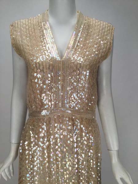 1960s Fred Perlberg Iridescent Ivory Sequined Evening Dress