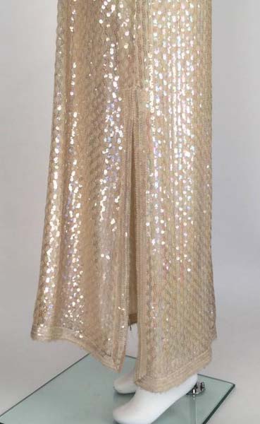 1960s Fred Perlberg Iridescent Ivory Sequined Evening Dress