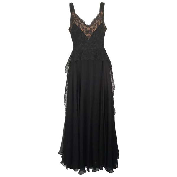 1940s Black Silk Evening Dress with Lace Overlay - MRS Couture 1940s Black Silk Evening Dress with Lace Overlay - MRS Couture