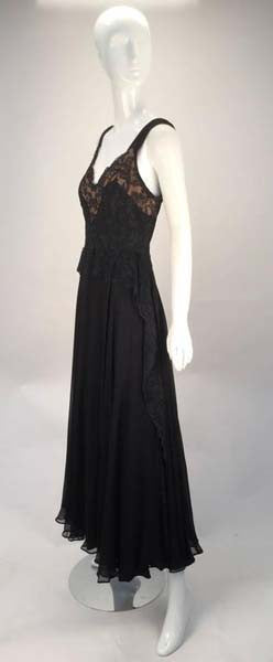 1940s Black Silk Evening Dress with Lace Overlay - MRS Couture 1940s Black Silk Evening Dress with Lace Overlay - MRS Couture