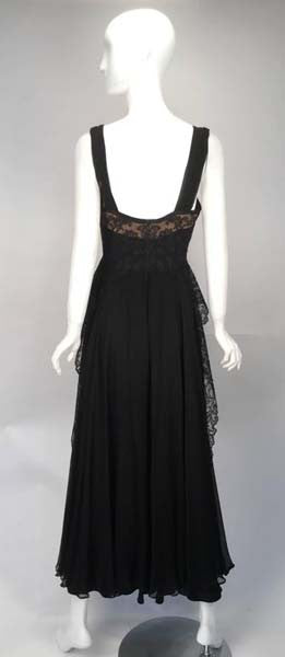 1940s Black Silk Evening Dress with Lace Overlay - MRS Couture 1940s Black Silk Evening Dress with Lace Overlay - MRS Couture