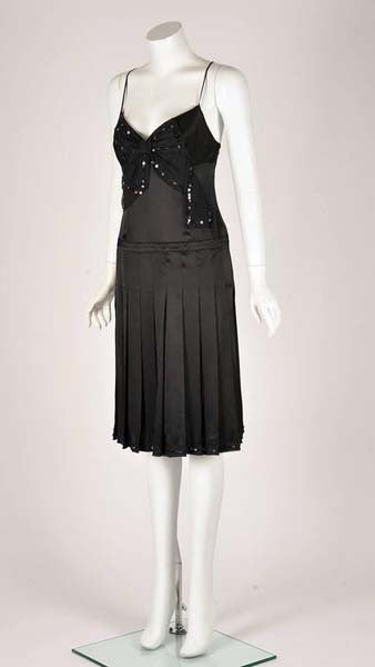 Moschino Black Silk Cocktail Dress with Bow Applique Moschino Black Silk Cocktail Dress with Bow Applique