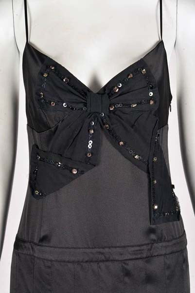 Moschino Black Silk Cocktail Dress with Bow Applique