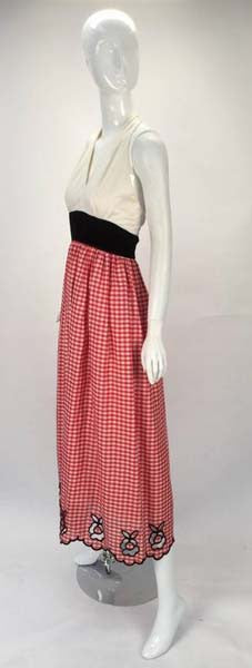 1970s Custom Halter Dress with Gingham Print Skirt