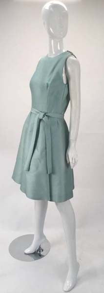 1960s Geoffrey Beene Seafoam Green Silk Sleeveless Cocktail Dress