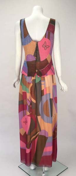 1980s Hanae Mori Silk Multicolored Butterfly Print Ensemble