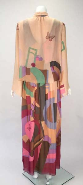 1980s Hanae Mori Silk Multicolored Butterfly Print Ensemble
