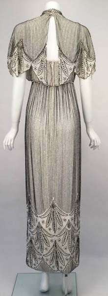 1960s Alfred Bosand Cream Silk Dress and Capelet with Black Bugle Beads 1960s Alfred Bosand Cream Silk Dress and Capelet with Black Bugle Beads
