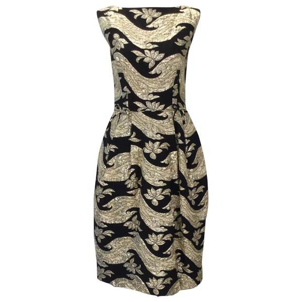 1950s Hannah Troy Black and Gold Lame Brocade Dress - MRS Couture 1950s Hannah Troy Black and Gold Lame Brocade Dress - MRS Couture