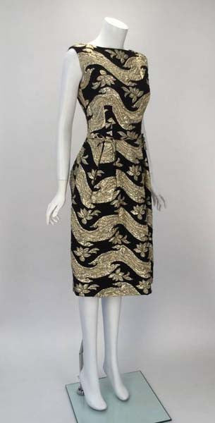 1950s Hannah Troy Black and Gold Lame Brocade Dress 1950s Hannah Troy Black and Gold Lame Brocade Dress