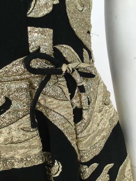 1950s Hannah Troy Black and Gold Lame Brocade Dress
