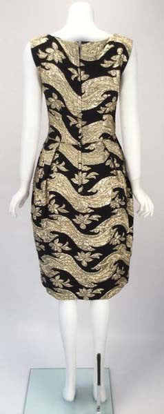 1950s Hannah Troy Black and Gold Lame Brocade Dress