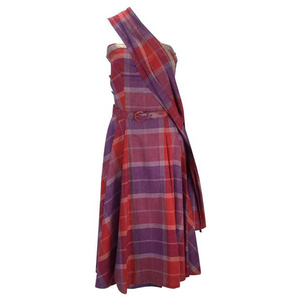 Late 1940s Tina Leser Cotton Madras Dress With Sash