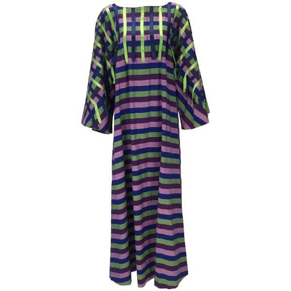 1960s Mexican Multi Color Cotton and Ribbon Kaftan