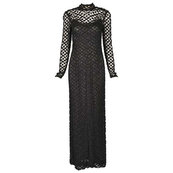 1970s Pat Sandler Black Crochet Gown