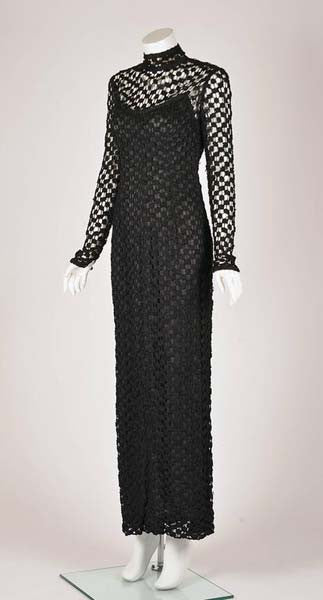 1970s Pat Sandler Black Crochet Gown