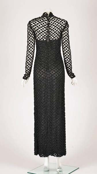 1970s Pat Sandler Black Crochet Gown