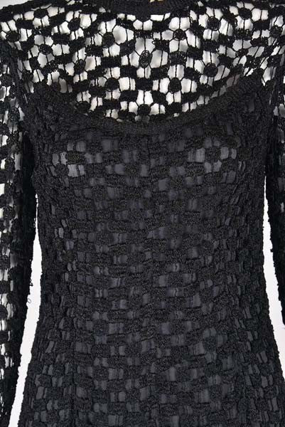 1970s Pat Sandler Black Crochet Gown