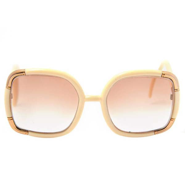 1970s Ted Lapidus Paris White and Gold Framed Sunglasses