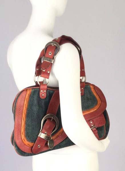 2009 Dior Denim and Leather Double Gaucho Saddle Bag