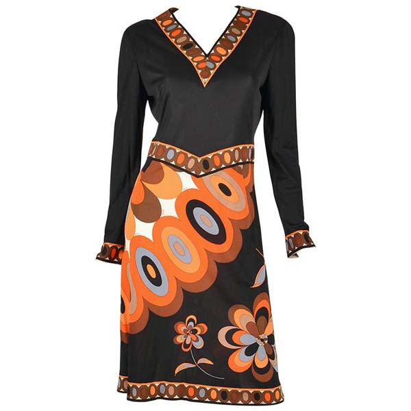 1960s Pucci Black Silk Jersey and Floral Dress