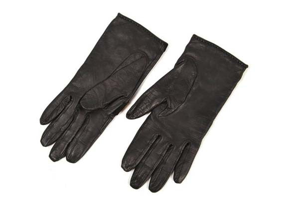 Vintage Hermes Paris Black Leather Gloves