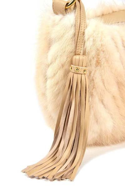 Paolo Masi White Mink and Leather Hobo Style Bag