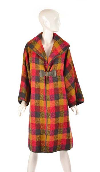 Rare 1950's Bonnie Cashin Wool and Leather Plaid Coat