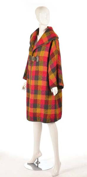 Rare 1950's Bonnie Cashin Wool and Leather Plaid Coat