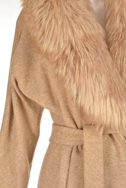 Late 1970's Bill Blass Camel Colored Wool and Fox Fur Coat