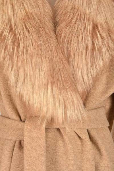 Late 1970's Bill Blass Camel Colored Wool and Fox Fur Coat