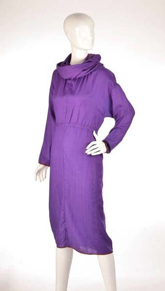 Late 20th Century Geoffrey Beene Purple Hooded Wool Dress