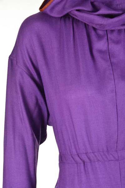 Late 20th Century Geoffrey Beene Purple Hooded Wool Dress