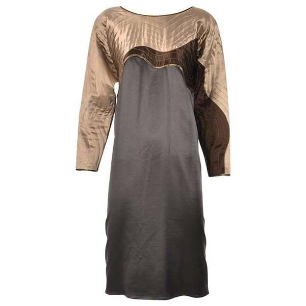 Late 20th Century Bergdorf Goodman Quilted Satin Abstract Wave Dress Late 20th Century Bergdorf Goodman Quilted Satin Abstract Wave Dress