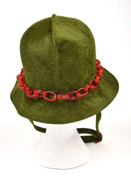 1970s Mr. John Jr. Trevi Moss Green Hat with Tortoiseshell Lucite Chain